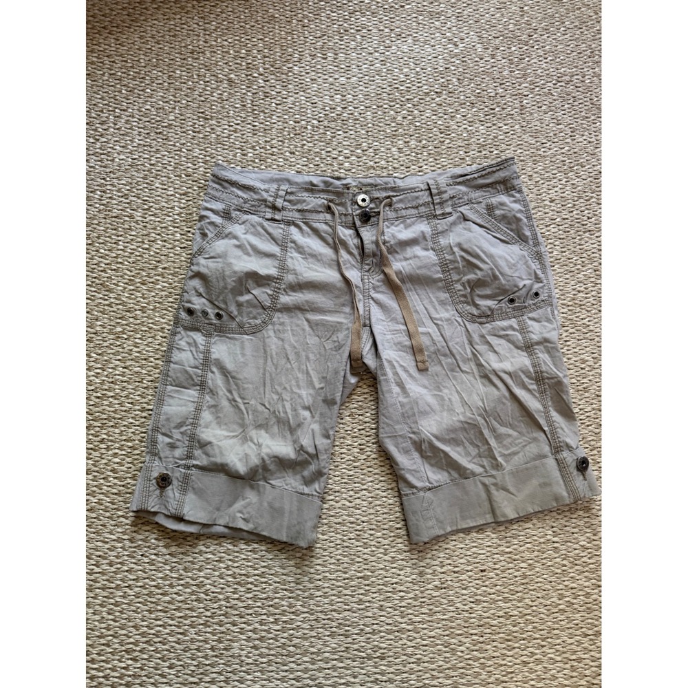LEI Khaki Cargo Bermuda Shorts Size 7 Tan Drawstring Utility Y2K vintage